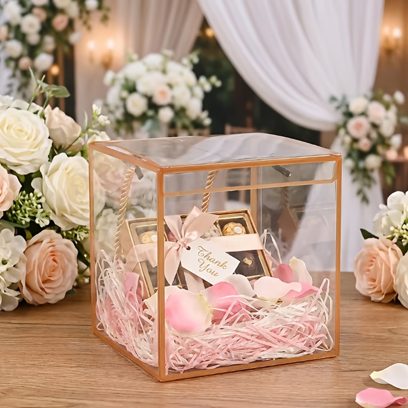 2pcs Transparent Gift Box with Long Rope Handle, Wedding Packaging